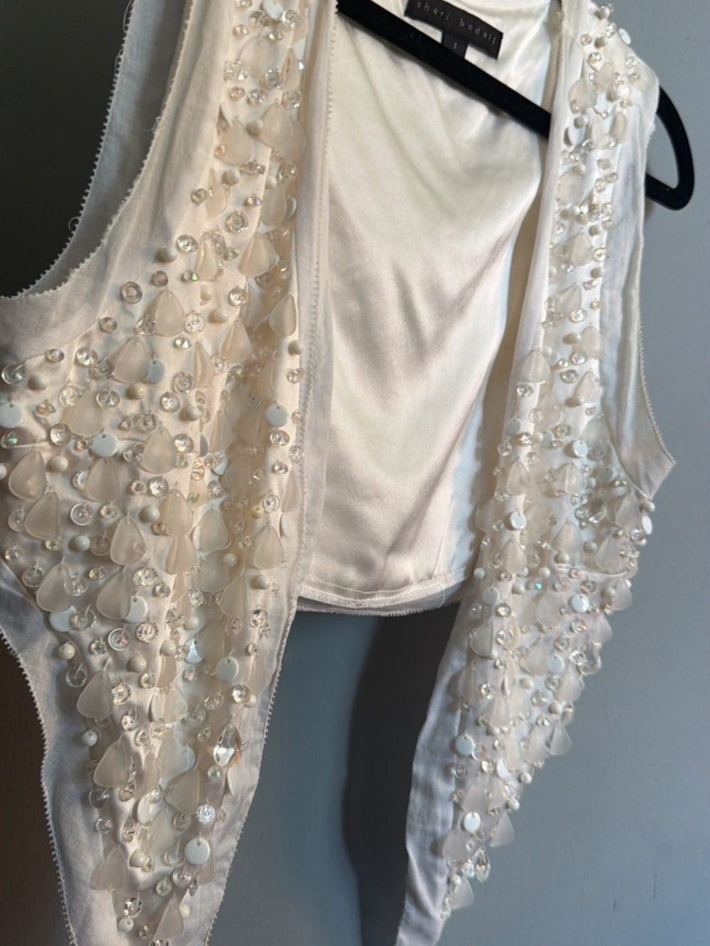 White Silk Hand-Beaded Embellished Asymmetrical Vest